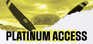 Platinum Access webpage header. A yellow airplane with a black propeller.